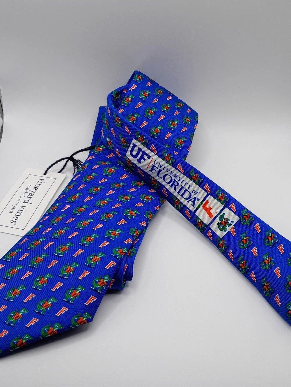 Vineyard Vines Custom UF Gators 100% Silk Tie Blue Orange Logo – Made in USA NWT